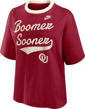 Nike Oklahoma Legacy Fight Song Boxy Nike Womens College T-Shirt in Red | 01CM0E8IOKV-U0X