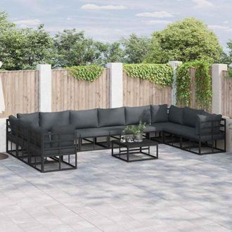 vidaXL Conjunto De Sof&aacute; De Jard&iacute;n Con Coj&iacute;n 11 Pcs Negro Aluminio Vidaxl