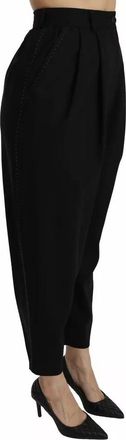Dolce & Gabbana Black Wool High Waist Pleat Front Cropped Womens Pants