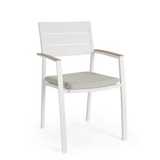Konte Design Conjunto de 4 sillas de jard&iacute;n beige con coj&iacute;n y efecto madera
