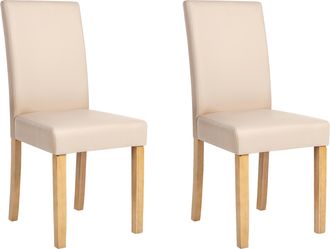 Beliani Conjunto De 2 Sillas De Comedor En Piel Sint&eacute;tica Beige Con Patas De Madera Broadway