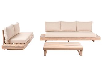 Beliani Set Da Giardino Per 5 Persone Con Divano A 2 Posti Divano A 3 Posti E Tavolino In Legno Di Acacia Certificato Con Cuscini Beige Marettimo