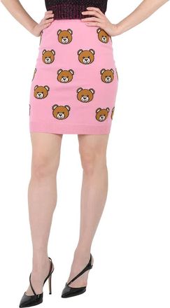 Moschino Ladies Fantasia Rosa Allover Teddy Bear Wool Skirt