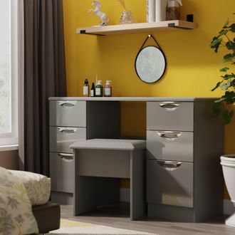 Lewis's Camden Double Pedestal Desk in Grey Gloss & Dusk Grey - Ready Assembled - Lewiss Home | TJ Hughes