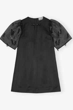 Ganni Black Fringed Organza Mini Dress - Size 10/12