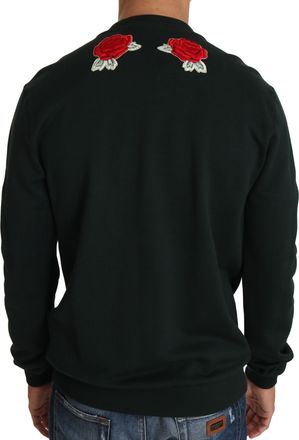 Dolce & Gabbana Green Crystal Heart Roses Gun Mens Sweater