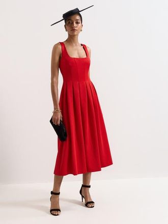 Phase Eight Katie Square-Neck Midi Dress in Red at Nordstrom, Size 14