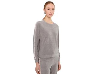 Barefoot Dreams CozyChic Ultra Lite(r) Heart Stripe Pullover Womens Sweatshirt Dove Gray/Pink Sand : LG (US 12-14), Nylon/Viscose
