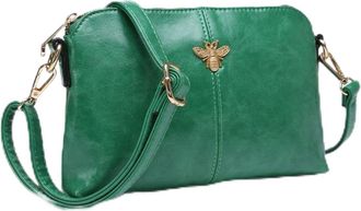 Generic Ladies Metallic Crossbody Handbag, Gold Bee Detail, Patent Leather, Adjustable Strap (Green)