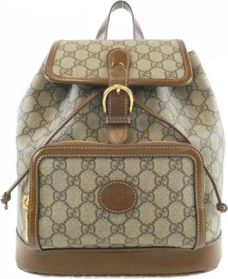 Gucci Beige Brown Gg Supreme Canvas Backpack (Pre-Owned)