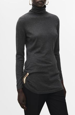 Mango Turtleneck Tunic with Brooch in Charcoal at Nordstrom, Size X-Small