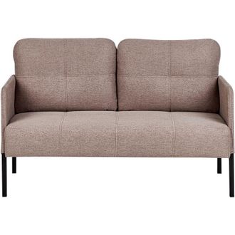 Beliani Sof&aacute; 2 Plazas Retro Respaldo Cojines Acolchado Patas De Metal Tela Marr&oacute;n Claro Lahti