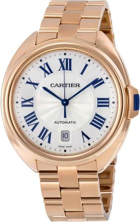Cartier Cle Silvered Flinque Dial 18kt Rose Gold Mens Watch WGCL0002