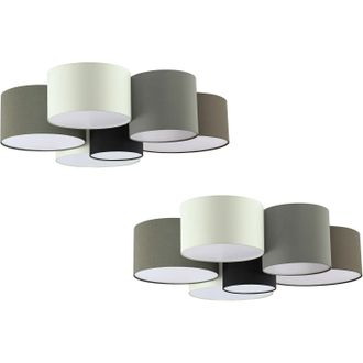 Loops 2 PACK Wall Flush Ceiling Light White Shade Brown Grey White Black Fabric 6x E27
