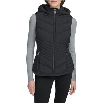 Calvin Klein Water Resistant Chevron Quilted Puffer Vest in Ebony at Nordstrom Rack, Size X-Small