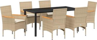 vidaXL Garden Dining Set with Cushion 7 pcs Beige Poly rattan Vidaxl