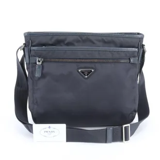 Prada Navy Nylon Leather Shoulder Bag (Pre-Owned)