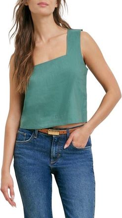 Favorite Daughter The Abby Linen Blend Square Neck Crop Shell in Emerald at Nordstrom, Size X-Small