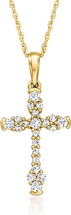 Ross-Simons Diamond Cross Pendant Necklace in 14kt Yellow Gold