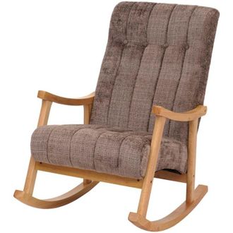 Hhg Silla Mecedora Hhg 857, Sill&oacute;n Relax, Madera Mvg, Tela/tejido Chenilla (465 G/m&sup2;), Marr&oacute;n, Estructura Natural