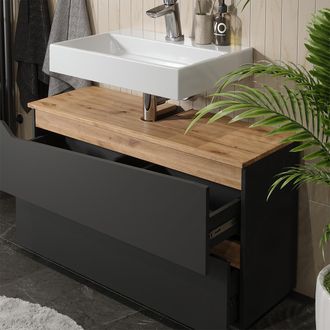 Vicco Mueble Bajo Lavabo Marelle, Antracita/roble Artesanal, 100 X 57.5 Cm Con 2 Cajones, Vicco
