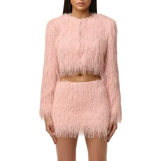 Naked Wardrobe Fringe Crop Jacket in Peach at Nordstrom, Size X-Small