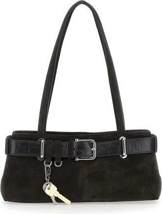 Osoi Osoi Brocle Brown Shoulder Bag With Belt And Pendant Key Details In Suede