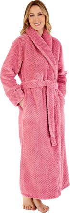 Slenderella Ladies Shawl Collar Wrap Dressing Gown Waffle Fleece Long Bath Robe XXL (Pink) (HC4329)