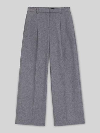 HUGO BOSS Wide Leg Bundfaltenhose aus Woll-Mix in Hellgrau Melange, Größe 38