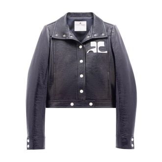 Courrèges Light Jackets, female, Blue, XS, Blue Logo Patch Jacket Long Sleeves