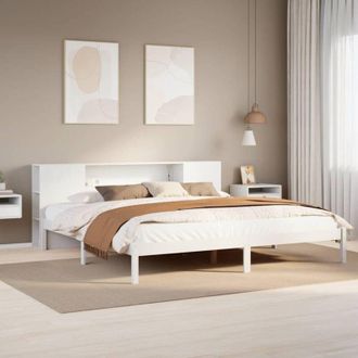 vidaXL Cama Con Estanter&iacute;a Sin Colch&oacute;n Madera Maciza Blanca 200x200 Cm Vidaxl