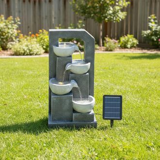 Living and Home Solar-Operated Fountain for Outdoor Gardening D&eacute;cor in Grey