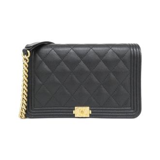 Chanel Black Grained Calfskin Chain/Shoulder Wallet (Pre-Owned)