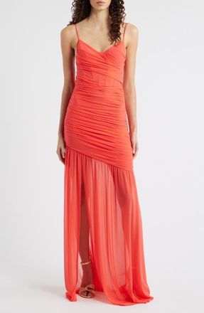 Black Halo Kristen Shirred Gown in Coral at Nordstrom, Size 10