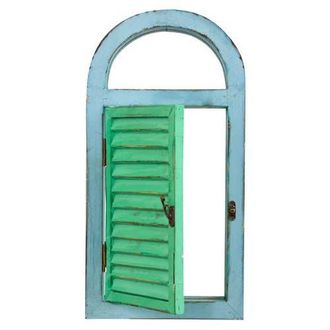 Nearly Natural Vintage Window Shutter & Mirror Wall D&eacute;cor in Green/blue at Nordstrom