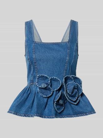 Vero Moda Jeanstop mit floralen Applikationen in Blau, Gr&ouml;&szlig;e 42