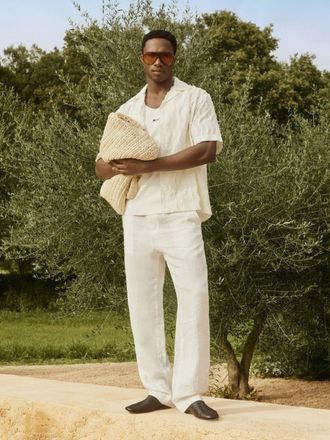 Reiss x Ch&eacute; White | Linen Wide-leg Trousers, 36