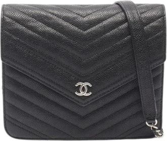 Chanel Pre-owned Chanel Chevron V Stitch Caviar Skin Shoulder Bag - Dames - Vintage Schoudertas - Zwart - ONE Size - Leer - Vintage