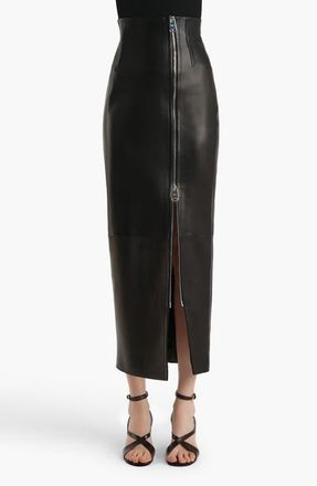 Khaite Gres Plong&eacute; Leather Pencil Skirt in Black at Nordstrom, Size 2