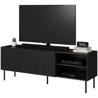 Dmora Mobile porta tv Molini, Madia da salotto con quattro ante battenti, Rialzato da terra, 150x42 h52 cm, Nero