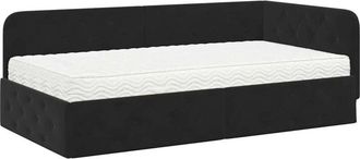 vidaXL Corner Bed Frame with Mattress Black 100 x 200 cm Velvet vidaXL