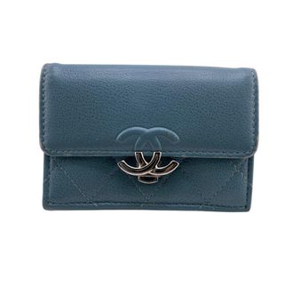 Chanel Light Blue Leather Wallet (Tri-Fold) (Pre-Owned)