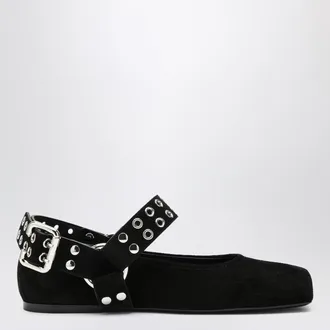 Alaia Ballerine flat biker in pelle scamosciata nera