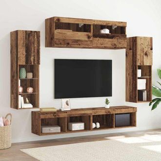 vidaXL Conjunto De Mueble De Tv Montaje En La Pared 6 Pcs Madera Vieja Vidaxl