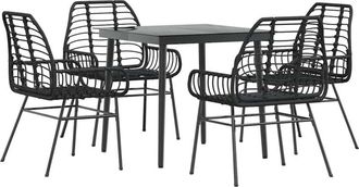 vidaXL 5 Piece Garden Dining Set Black Poly Rattan Glass Vidaxl