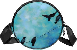 Generic Circle Crossbody Bag for Women, Birds Small Sling Bag Daypack with Zipper Adjustable Shoulder Straps Casual Ladies Girls Round Purse