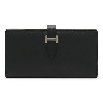Herm&egrave;s Black Epsom Leather Long Wallet (Bi-Fold) (Pre-Owned)