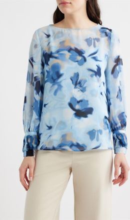 Anne Klein Pleated Tiered Cuff Top in Lake Shore at Nordstrom, Size Xx-Small