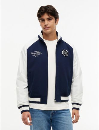 Tommy Hilfiger Mens Nautical Mixed-Media Bomber Jacket - Light Navy - XL