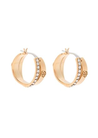 Tory Burch Icon Pav&eacute; Double-hoop 18kt Gold-plated Hoop Earrings - One Size